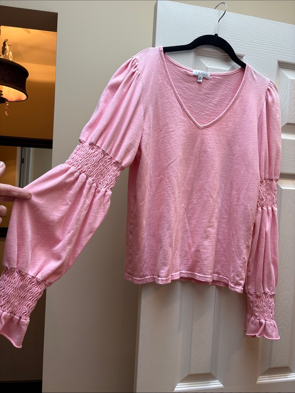 S’edge apparel top Smocked Bell Sleeve V-Neck Top - Pink- medium cotton perfect